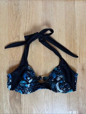 Sea life print swim bikini halter top S